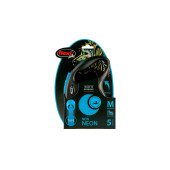 Flexi new neon M boy şerit tasma medium 5 metre otomatik şeritli köpek uzatma max 25kg mavi şerit - 3