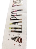 Beyaz Üzeri Gümüş Büyük Happy Birthday Yazılı Simli Işıltılı Kuşak Kemer 10 cm Genişlik thumbnail 2