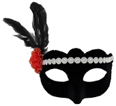 Siyah Renk Süet Kaplama Gümüş Dantelli Kırmızı Gül Tasarımlı Parti Maskesi 18x20 cm thumbnail 1