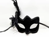 Siyah Renk Yandan Tüylü Beyaz İncili Süet Kaplama A Kalite Lüks Parti Maskesi 20x23 cm thumbnail 1