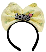 Led Işıklı 3 Farklı Fonksiyonda Yanan Gümüş Love Yazılı Sarı Fiyonk Taç 20X17 cm thumbnail 2