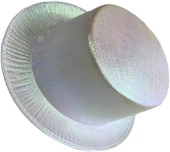 Beyaz Renk Işıltılı Hologram Kumaş Kaplama Fötr Silindir Şapka Yetişkin Boy thumbnail 2