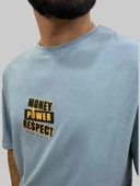 Erkek Respect Oversize Bisiklet Yaka Mavi Tişört - 6