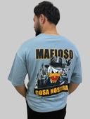 Erkek Respect Oversize Bisiklet Yaka Mavi Tişört - 5