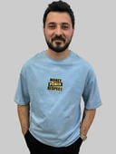 Erkek Respect Oversize Bisiklet Yaka Mavi Tişört - 4