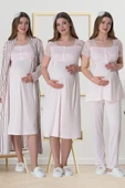 Mecit 6063 Bayan Hamile Lohusa Pembe Sabahlık Gecelik Pijama Set thumbnail 6