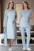 Mecit 6063 Bayan Hamile Lohusa Mavi Sabahlık Gecelik Pijama Set thumbnail 2