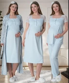 Mecit 6063 Bayan Hamile Lohusa Mavi Sabahlık Gecelik Pijama Set thumbnail 1