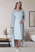 Mecit 6063 Bayan Hamile Lohusa Mavi Sabahlık Gecelik Pijama Set thumbnail 3