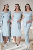 Mecit 6063 Bayan Hamile Lohusa Mavi Sabahlık Gecelik Pijama Set thumbnail 6