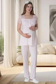 Mecit 6010 Bayan Pembe Dantelli Hamile Lohusa Pijama Takımı - 1