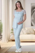 Mecit 6010 Bayan Mavi Dantelli Hamile Lohusa Pijama Takımı - 1