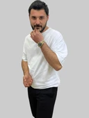 Erkek Plain Oversize Bisiklet Yaka Beyaz Tişört - 2