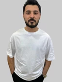 Erkek Plain Oversize Bisiklet Yaka Beyaz Tişört - 6