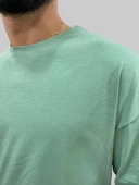 Erkek Plain Oversize Bisiklet Yaka Mint Yeşili Tişört - 5