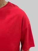 Erkek Plain Oversize Bisiklet Yaka Kırmızı Tişört - 5