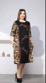 Leopar Tunik Büyük Beden Crystal Taşlı Elbise - SİYAH - 3