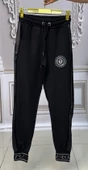 Deri Detay Crystal Taşlı Pijama - SİYAH GÜMÜŞ - 1