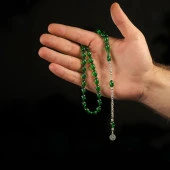 925 Ayar Gümüş Püsküllü Ateş Kehribar Tesbih thumbnail 1