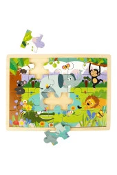 Doğal ve Eğitici: 20 Parça Vahşi Hayvanlar Ahşap Puzzle - 3