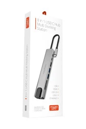 Powerway Type-C Hub Dönüştürücü Hdmi Usb Micro Sd Çevirici 8 Girişli Çoğaltıcı Universal Uyumluluk thumbnail 4