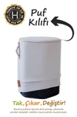 Yıkanabilir Puf Tabure Kılıfı Tak-Çıkar-Değiştir-Yenile Orta Sehpa Kılıfı Kc Meek Gri - 1