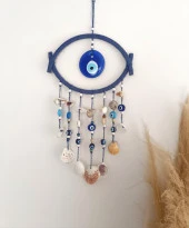 Nazar Boncuklu Mavi Hasır Deniz Kabuklu Duvar Süsü Rüzgar Çanı Sarkaç - 2