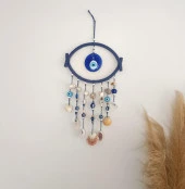 Nazar Boncuklu Mavi Hasır Deniz Kabuklu Duvar Süsü Rüzgar Çanı Sarkaç - 9