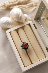 Yüzük Doğal Akik Taşı Ayarlanabilir Kadın Takı Çiçek Tasarım thumbnail 1