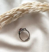 Yüzük Doğal Akik Taşı Ayarlanabilir Kadın Takı Çiçek Tasarım thumbnail 4