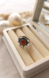 Yüzük Doğal Akik Taşı Ayarlanabilir Kadın Takı Çiçek Tasarım thumbnail 5