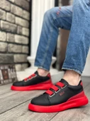BA0329 3 Bant Siyah Kırmızı Kalın Taban Casual Erkek Ayakkabı - 2