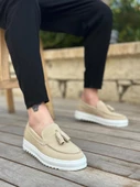 BA0154  Bağcıksız Yüksek Taban Keten Krem Renk Püsküllü Erkek Ayakkabı thumbnail 1