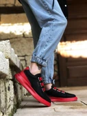 BA0329 3 Bant Siyah Kırmızı Kalın Taban Casual Erkek Ayakkabı - 4