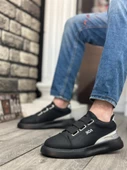 BA0329 3 Bant Siyah Tabanlı Gümüş Detaylı Kalın Taban Casual Erkek Ayakkabı - 2