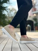 BA0154  Bağcıksız Yüksek Taban Keten Krem Renk Püsküllü Erkek Ayakkabı thumbnail 3