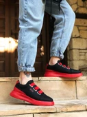 BA0329 3 Bant Siyah Kırmızı Kalın Taban Casual Erkek Ayakkabı - 5