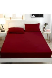 Çift Kişilik Lastikli Çarşaf + 2 Adet Yastık Kılıfı 160x200 Bordo - 1