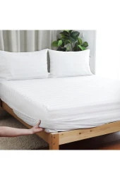 Çizgili Pamuk Saten Lastikli Çarşaf Seti - Yastık Kılıfı Tek Kişilik - Çift Kişilik thumbnail 1