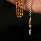 Gümüş Püsküllü 925 Ayar Sıkma Kehribar Tesbihi thumbnail 3