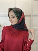 Quare Desenli Kristal Eşarp 01068  SİYAH KIRMIZI - 2