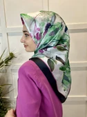 Quare Kristal Eşarp, Çiçek Desenli 01069  SİYAH YEŞİL - 3
