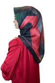 Quare Desenli Kristal Eşarp 01068  SİYAH KIRMIZI - 1