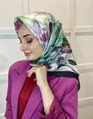 Quare Kristal Eşarp, Çiçek Desenli 01069  SİYAH YEŞİL - 2