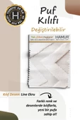 Yıkanabilir Puf Tabure Kılıfı Tak-Çıkar-Değiştir-Yenile Orta Sehpa Kılıfı By Line Ekru - 3