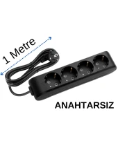 Viko (4'Lü) Dörtlü Priz Topraklı Kablolu Siyah 1 (Bir) Metre thumbnail 1