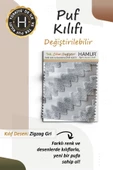 Yıkanabilir Puf Tabure Kılıfı Tak-Çıkar-Değiştir-Yenile Orta Sehpa Kılıfı By Zigzag Gri - 3