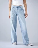 Bear Kadın Baggy Bol Paça Kelebekli Kot Pantolon - 8