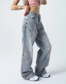 Bear Kadın Baggy Bol Paça Kelebekli Kot Pantolon - 3
