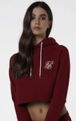 SikSilk Crop Bordo Kapşonlu Bayan Sweatshirt - 1